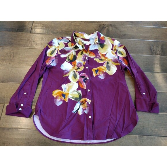Chico's Tops - CHICO'S Women's purple floral long-sleeve button blouse shirt - 1.5 (US 10)